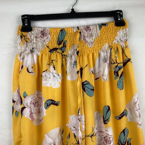 Shein Curve Size 1XL Yellow Floral Elastic Waist Wide Leg Pants - Picture 2 of 6